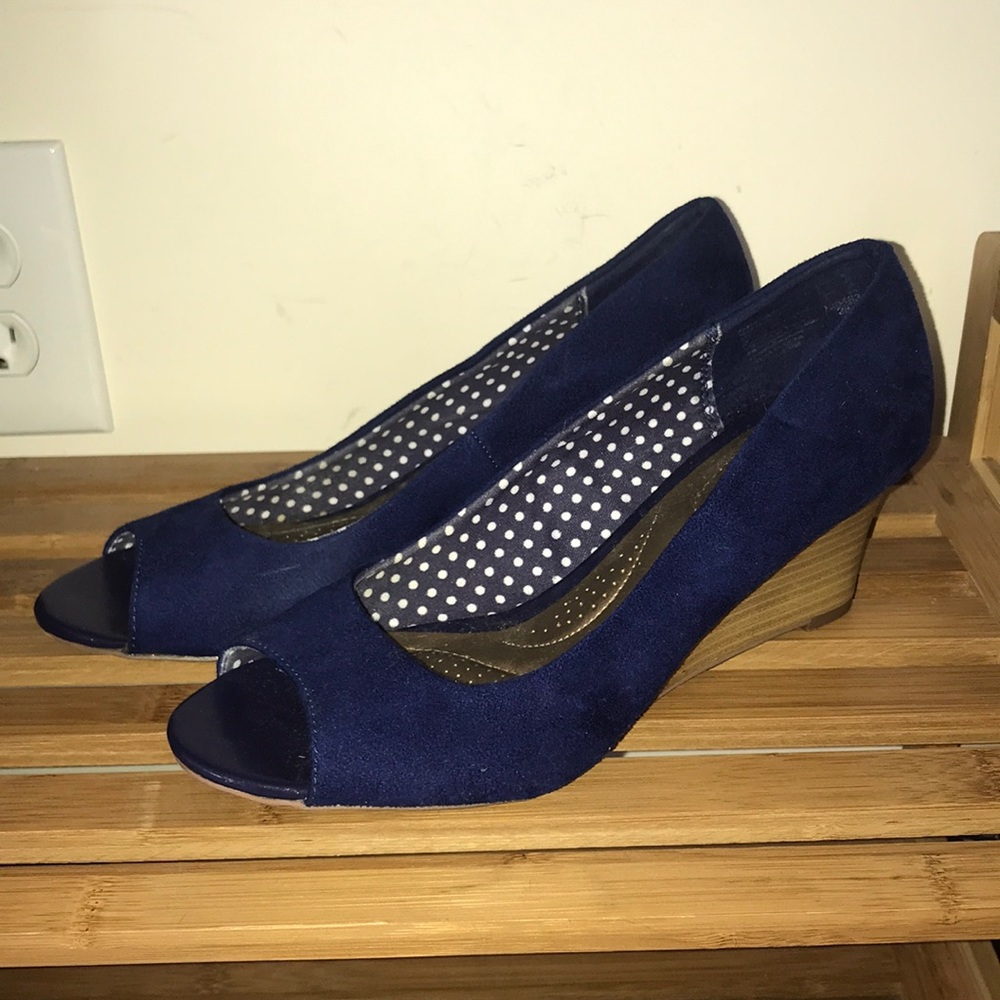 Blue Wedge Peep-Toe Heels